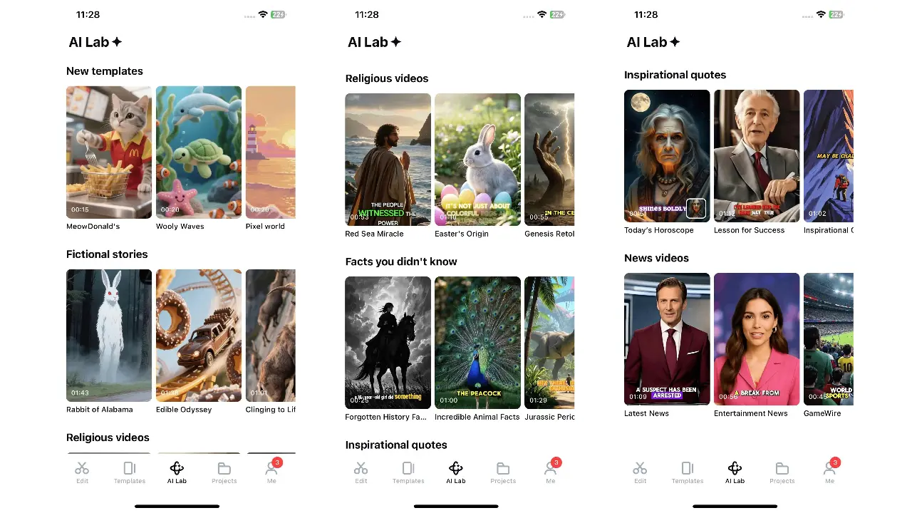 CapCut Android app interface with minimalist design